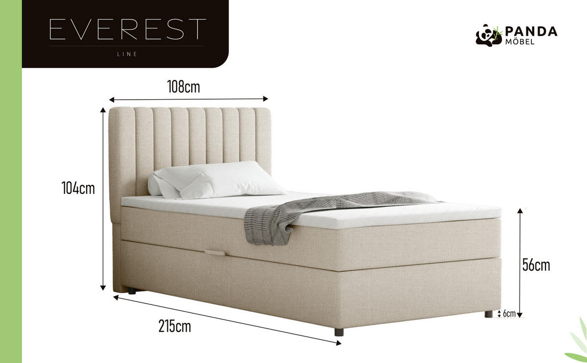 BOXBETT Everest 100 x 200 cm Einzelbett mit hochwertiger Bonell-Matratze und Topper - Beige, Holz (100/200cm) - Panda Möbel