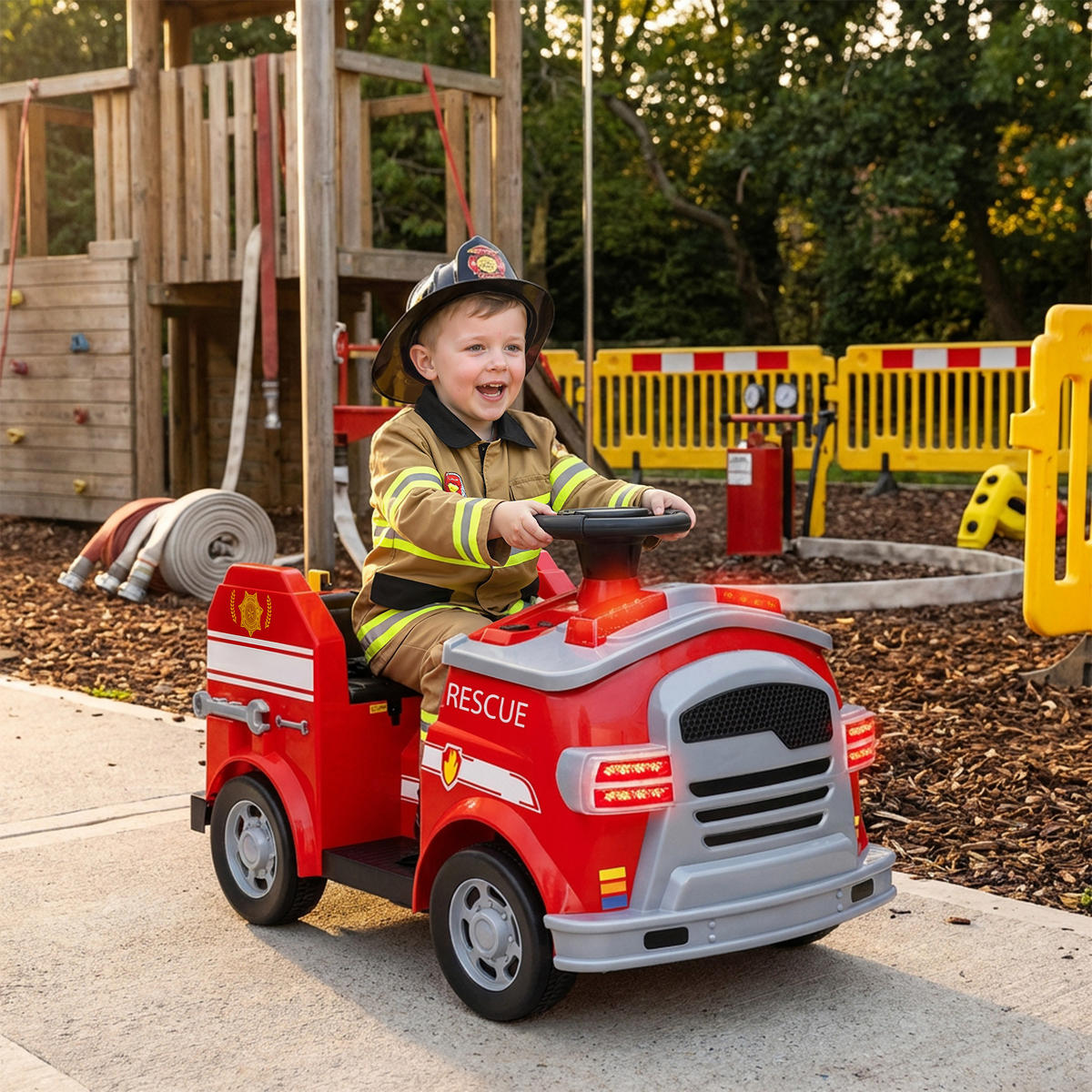 FEUERWEHRAUTO DE-06255 Elektro-Kinderauto mit Sirene und Blaulicht Rot - Rot, Kunststoff/Metall (86/49/52cm) - ComfortXL