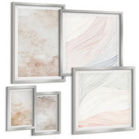 BILDER SET 5er Set - 50x50 cm & 20x30 cm & 40x60 cm Silberner Rahmen - Aquarellblätter in Pastellfarben - Silberfarben, Kunststoff (40/60cm) - TULUP