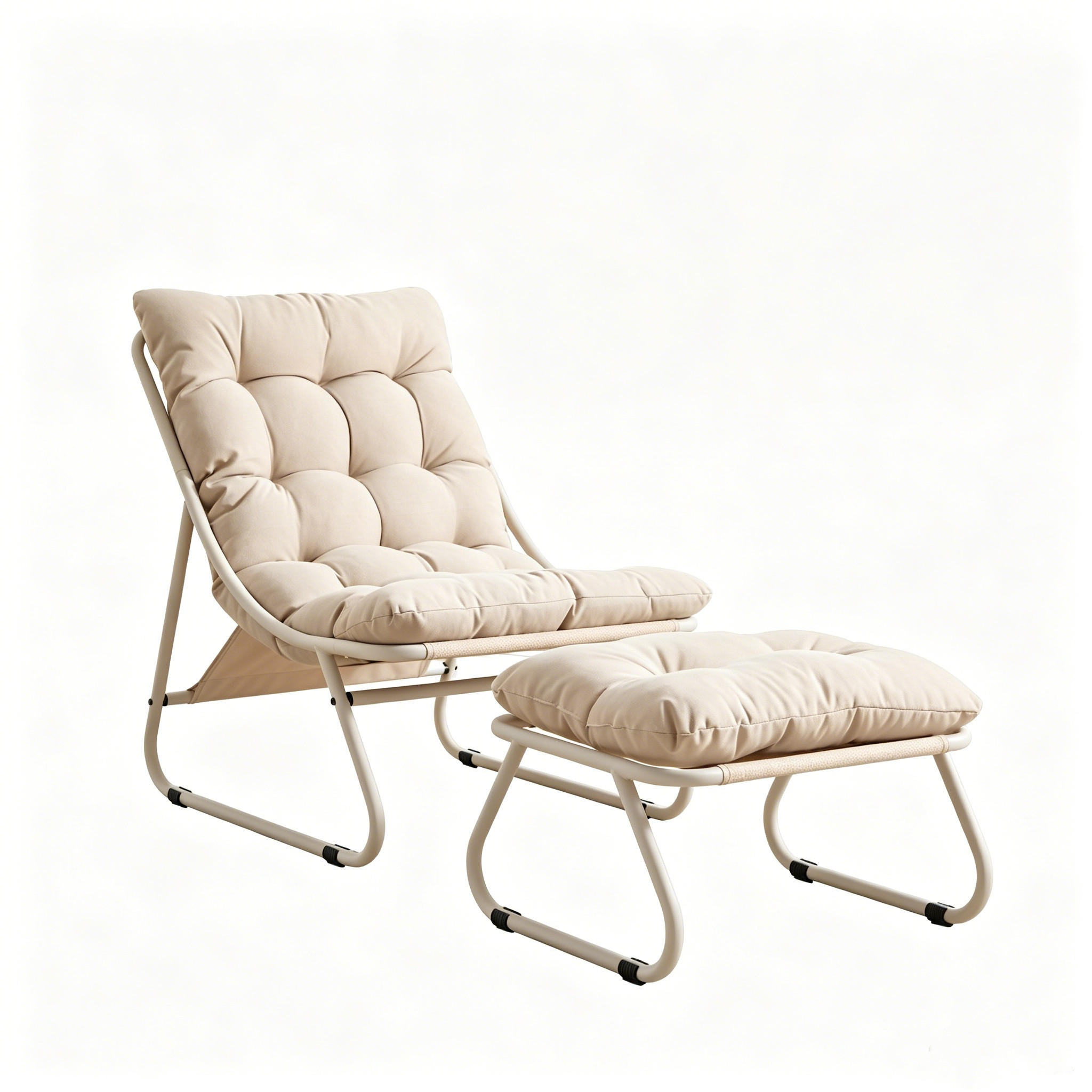 SCHAUKELSTUHL mit Dickem Kissen und Hocker Metallrahmen für Garten Balkon Wohnzimmer - Beige, Metall (65/86/78cm) - PARAFTA HOME