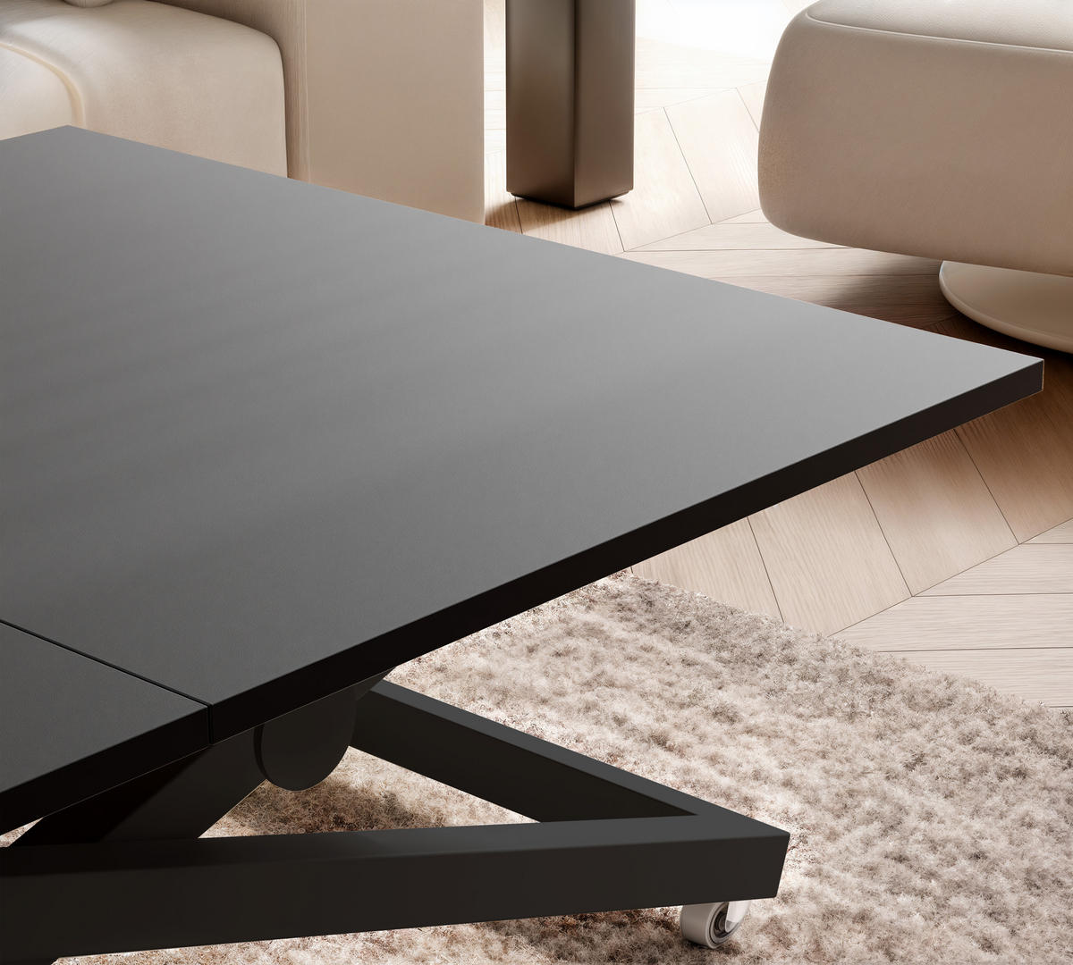 COUCHTISCH ARIA 120-160/80 cm, Höhenverstellbar, Schwarz - Schwarz, Holzwerkstoff/Metall (120/80/38cm) - Idohome