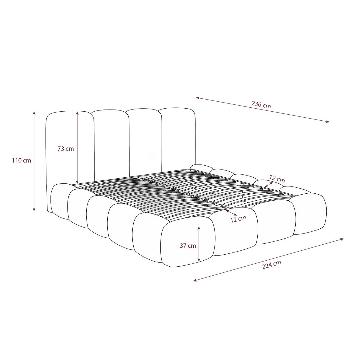 POLSTERBETT SUENO MAXI mit Matratze 200x200 cm in Beige, gepolstertes Kopfteil, Metalllattenrost, Bettkasten, Bouclé-Stoff - Beige/Naturfarben, Holz/Textil (200/200cm) - Muffo