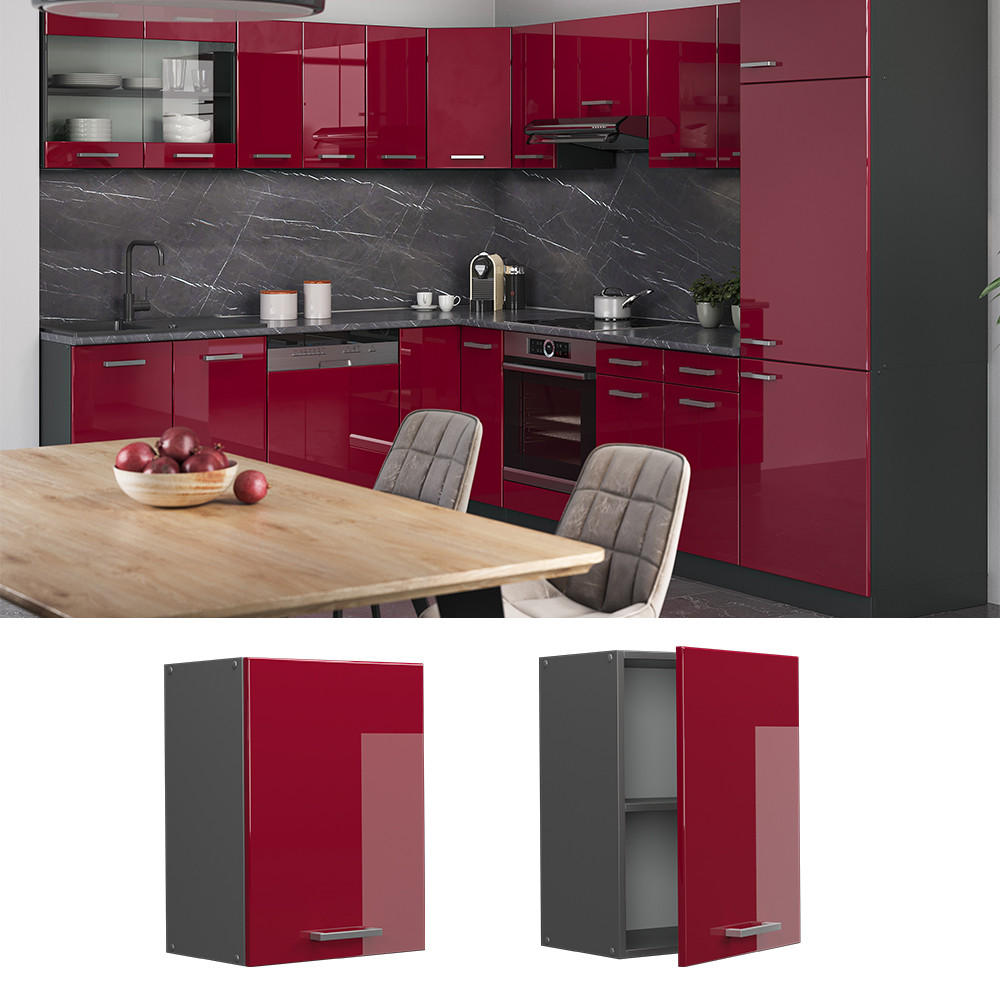 HÄNGESCHRANK R-Line Rot Hochglanz 45 cm - Bordeaux/Anthrazit, Holzwerkstoff (45/60/31cm) - Vicco