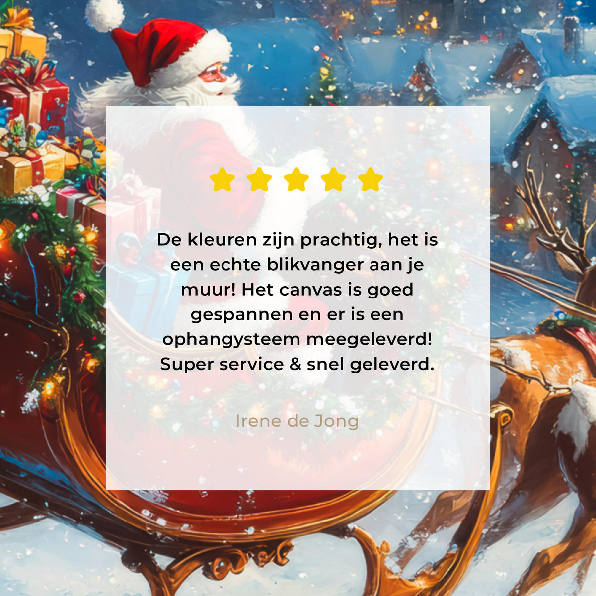 LEINWANDBILD Weihnachtsmann - Rentier - Weihnachten - Schnee Wandbild Wohnzimmer 50x50 cm - Cognac, Textil (50/50cm) - MuchoWow