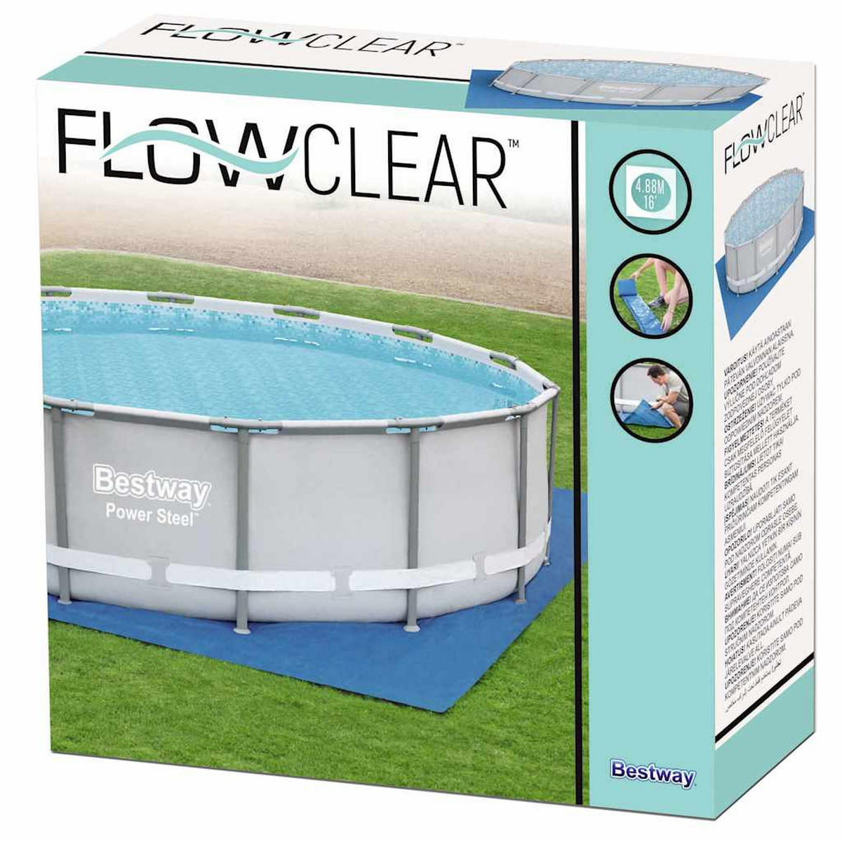 POOL-BODENPLANE BESTWAY Flowclear 488/488 Cm - Blau, Kunststoff (488/488cm) - Bestway