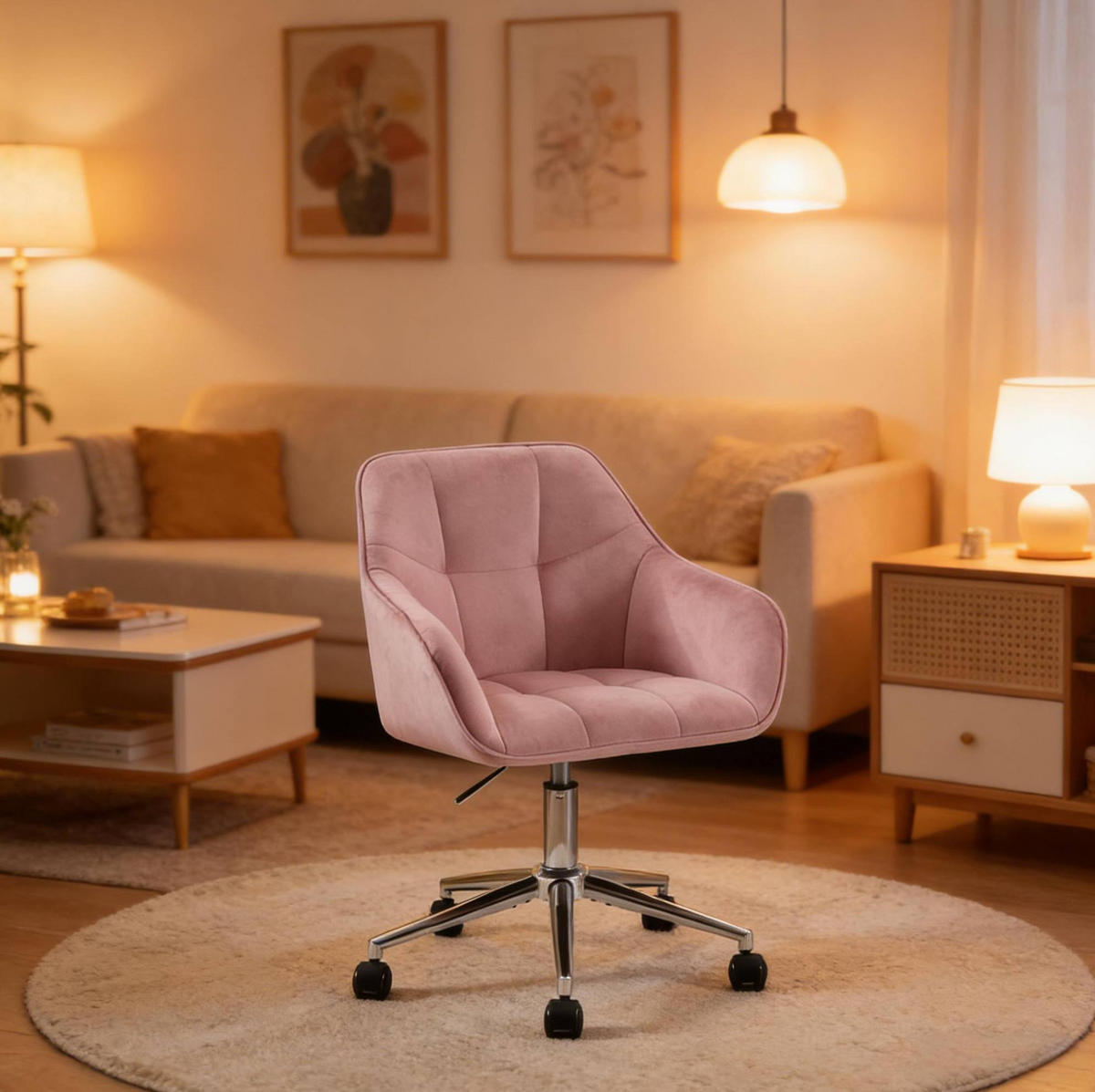 BÜROSTUHL höhenverstellbar drehbar Samt Pink - Pink, Metall (40.5/40/61cm) - Meubliv
