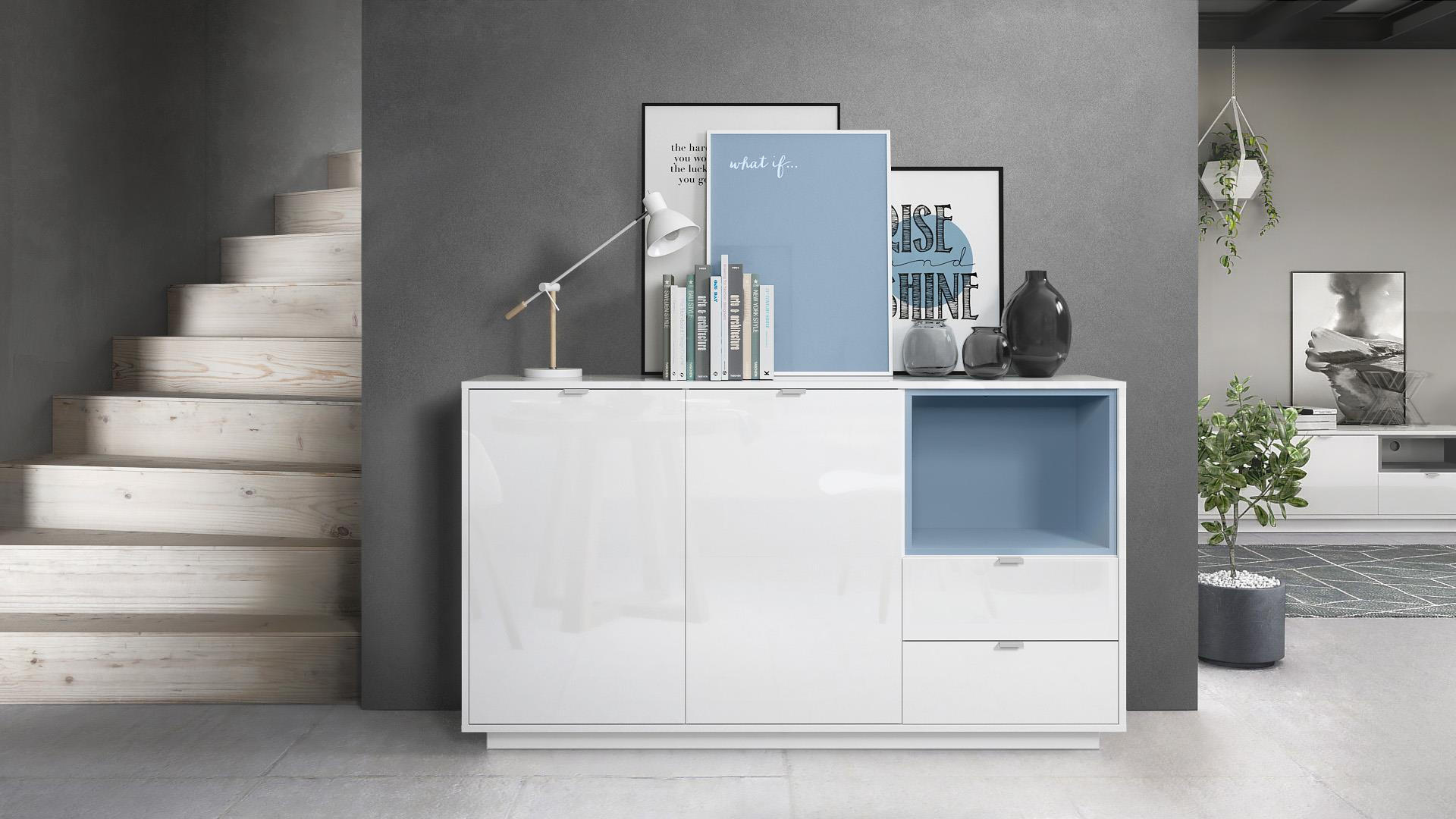 SIDEBOARD Metro Einsatz in Denim matt - Pastellblau, Holzwerkstoff (153/88/38cm) - Vladon