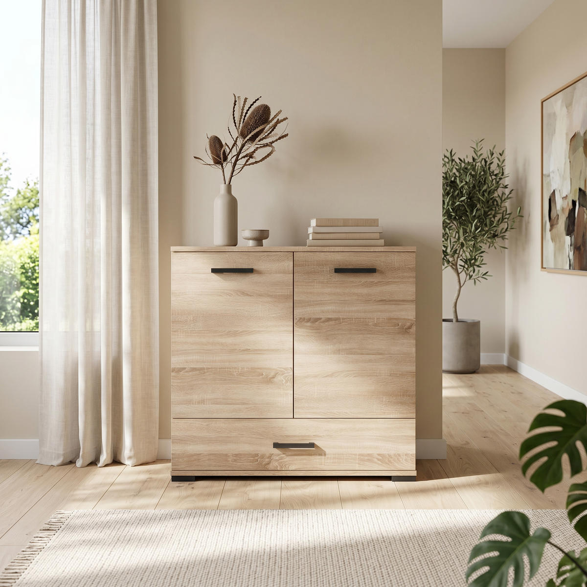 KOMMODE ALBANO 90/83/40cm mit 1 Schubladen 2 Türen Sonoma Eiche - Sonoma Eiche, Holzwerkstoff (90/83/40cm) - MASSENO
