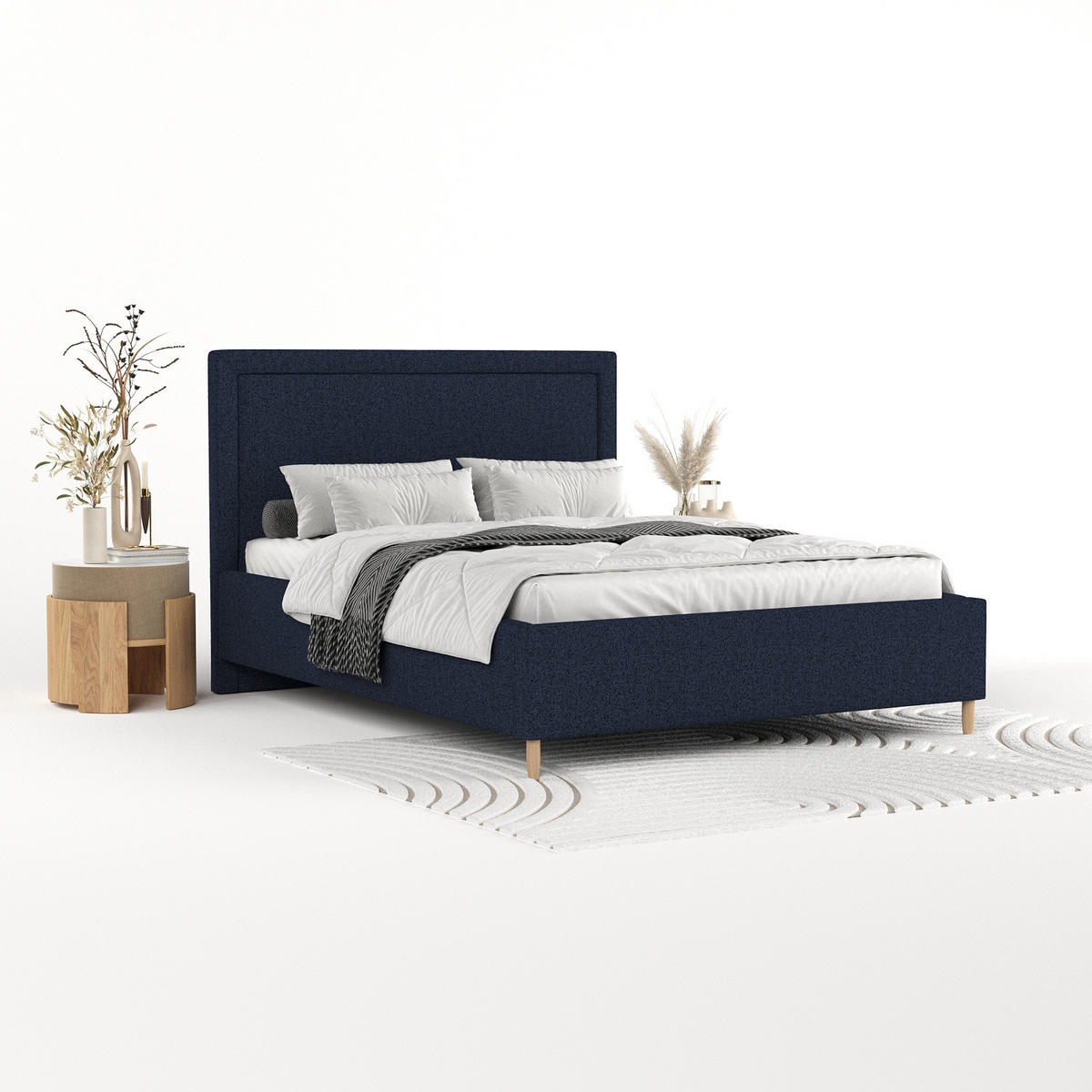POLSTERBETT Vega 180/200 cm Marineblau im Riva Stoff - Naturfarben/Dunkelblau, Holz/Holzwerkstoff (180/200cm) - AltaBeds