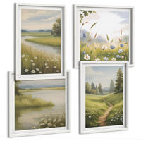 BILDER SET 4er Set - 50x50 cm & 40x60 cm Weißer Rahmen - Frühlingslandschaft Flusswiese - Weiß, Kunststoff (50/50cm) - TULUP