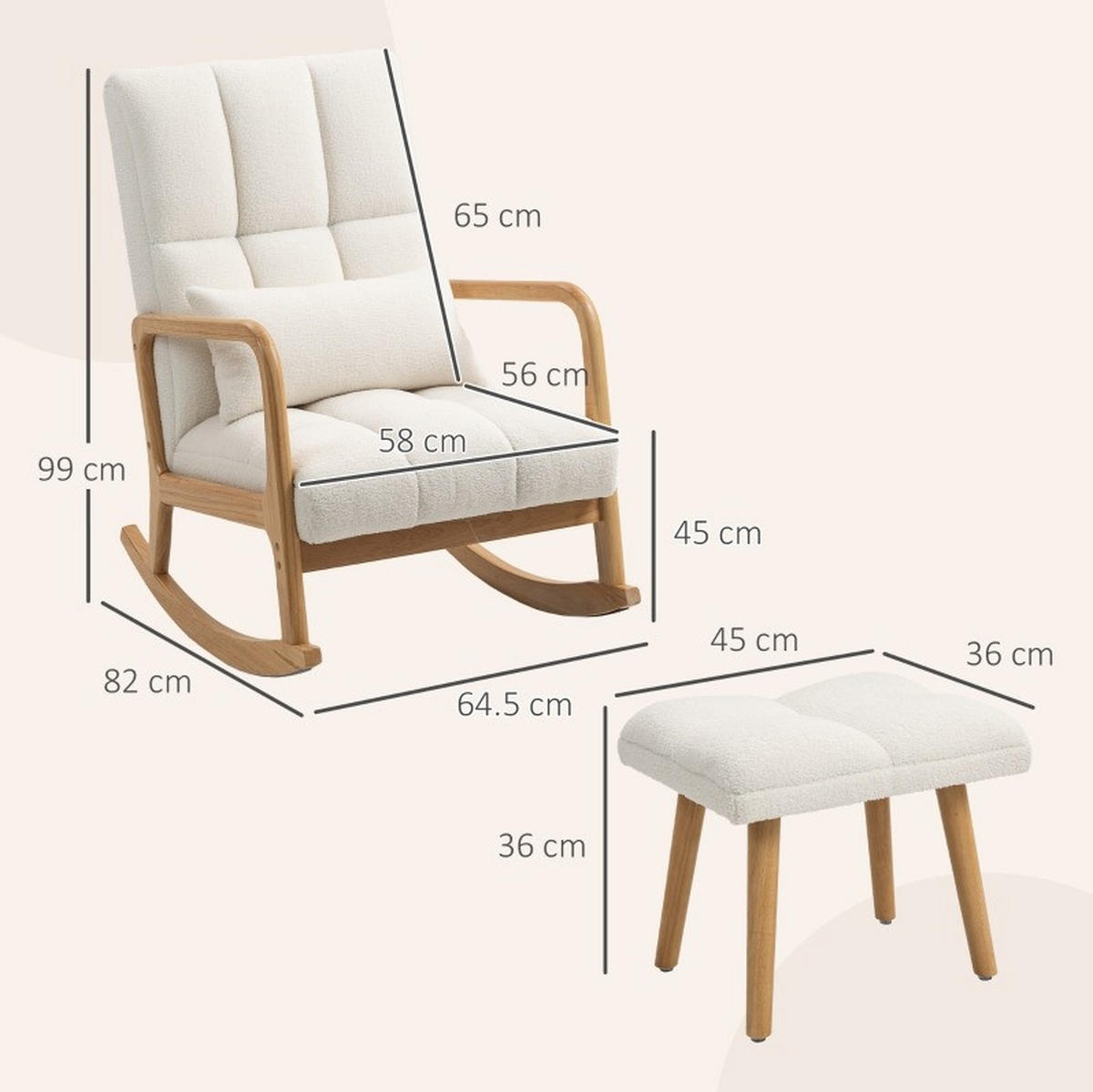 SCHAUKELSTUHL 64,5/82/99 cm in Weiß mit Hocker und Fleecebezug - Weiß, Holz (64.5/99/82cm) - Flora Grace