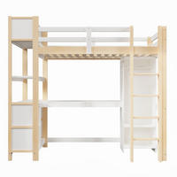 HOCHBETT 90/200 cm Natürlich mit mehrere Ablagefächer, Schreibtisch und Kleiderschrank - Naturfarben, Holz (90/200cm) - Oxeza