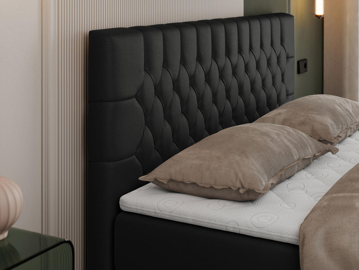 BOXBETT PERA 140/200 Schwarz Kunstleder - H3 - Schwarz, Holz/Textil (140/200cm) - MKS