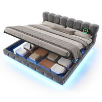 POLSTERBETT aus Chenille 180x200 cm Grau mit Bettkasten, LED-Beleuchtung und USB-/Typ-C-Anschlüssen - Grau, Textil (180/200cm) - Modfu