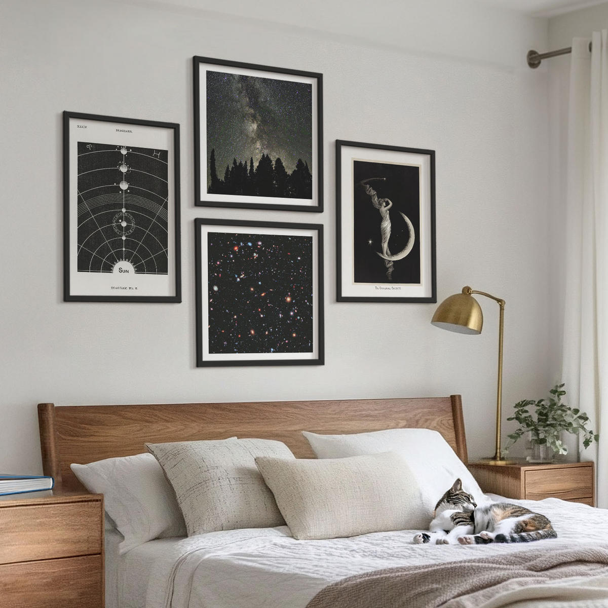 BILDER SET 4er Set - 50x50 cm & 40x60 cm Schwarzer Rahmen - Galaxie im Sonnensystem - Schwarz, Kunststoff (50/50cm) - TULUP