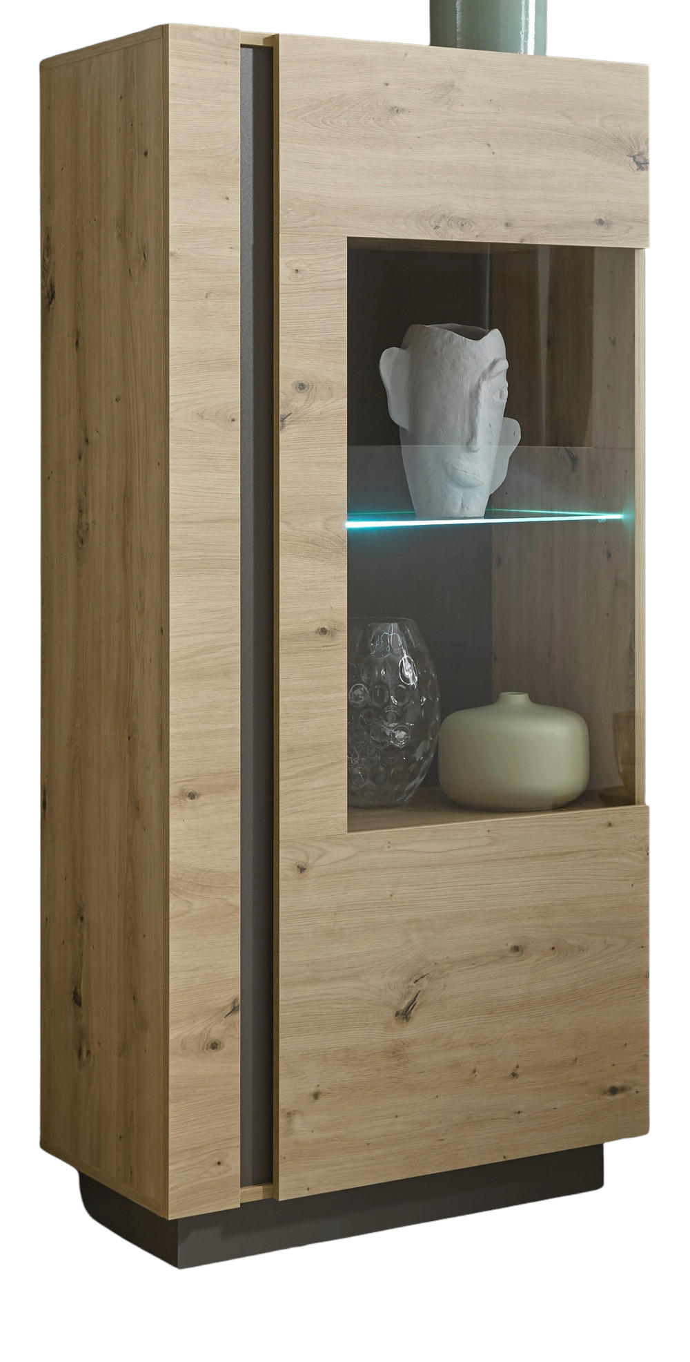 VITRINE Eiche Artisan, Graphit grau 72 cm, Vitrinenschrank mit Soft-Close - Eiche Artisan/Grau, Glas/Holzwerkstoff (72/154/40cm) - Furn.Design