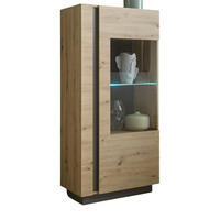 VITRINE Eiche Artisan, Graphit grau 72 cm, Vitrinenschrank mit Soft-Close - Eiche Artisan/Grau, Glas/Holzwerkstoff (72/154/40cm) - Furn.Design