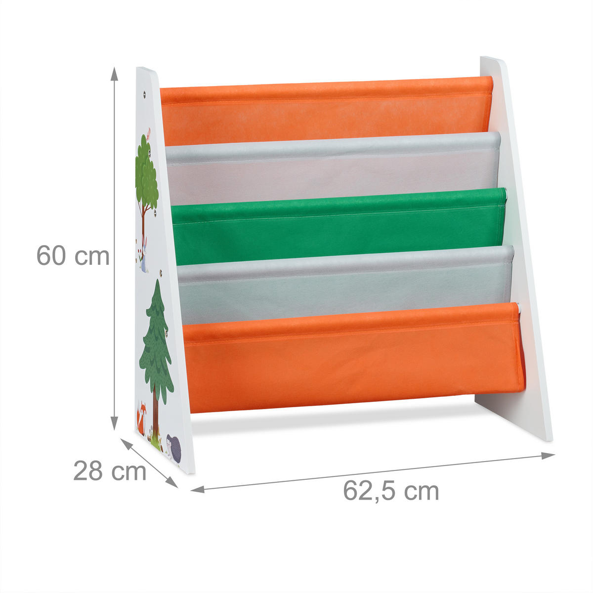 KINDERBÜCHERREGAL - Multicolor, Holzwerkstoff/Textil (62.5/60/28cm) - Relaxdays