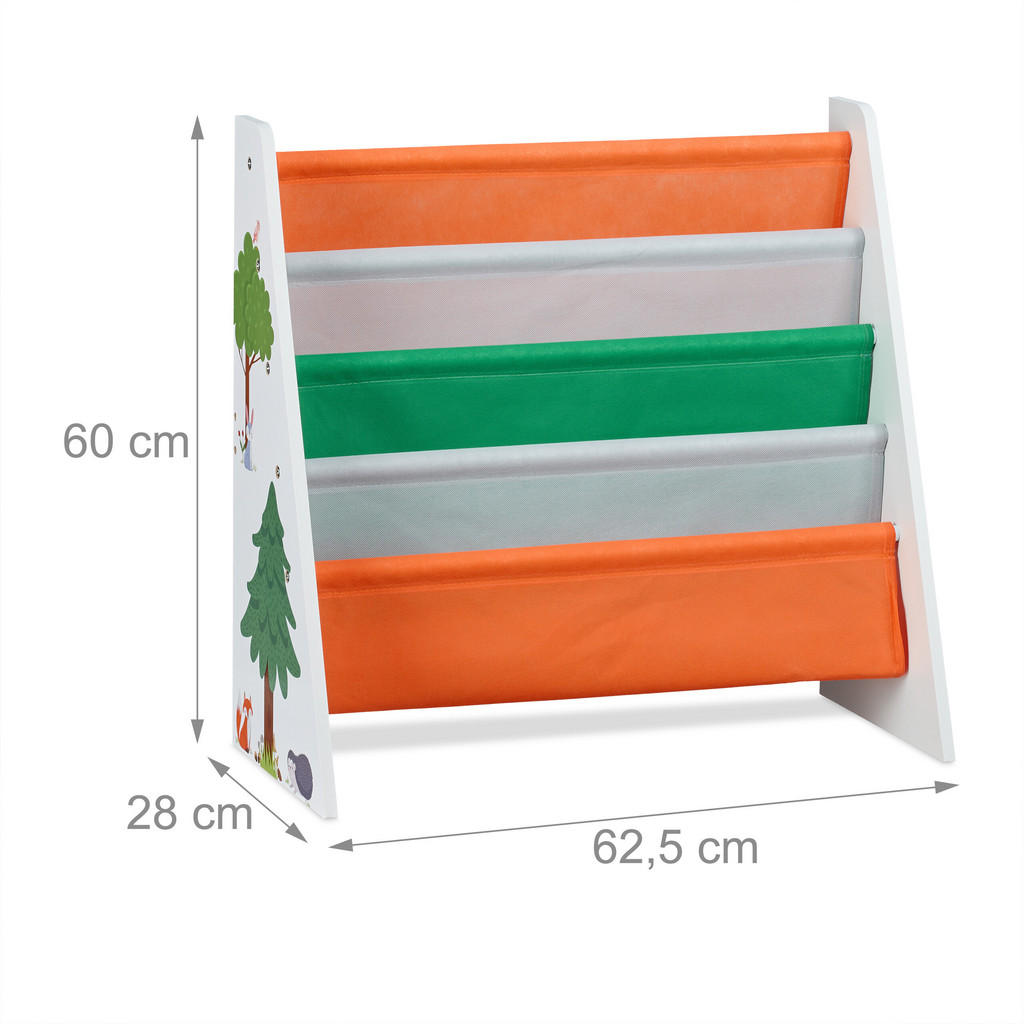 Thumbnail - Relaxdays Kinderbücherregal, Mehrfarbig, Holzwerkstoff, Textil, Metall, Tiere, 62.5x60x28 cm, Kinder- & Jugendzimmer, Ki...