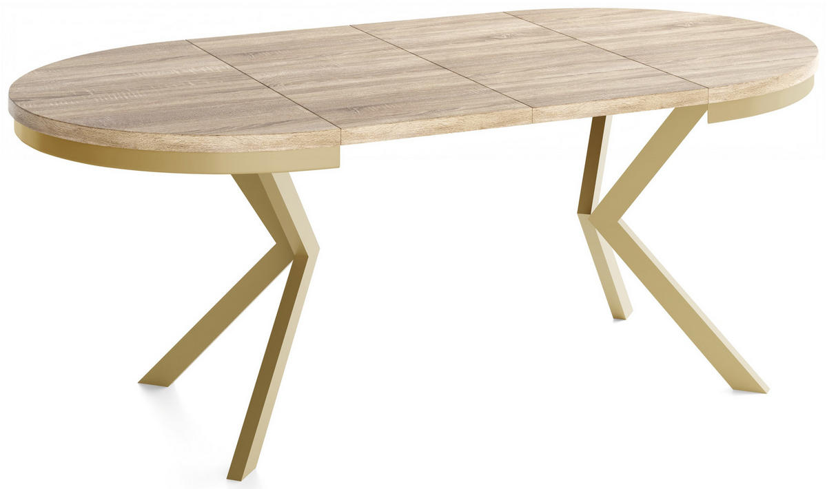 ESSTISCH Dina runder ausziehbarer, Sonoma Eiche 120-200/100/76 cm - Goldfarben/Braun, Holzwerkstoff/Metall (120/200/76cm) - WFL GROUP