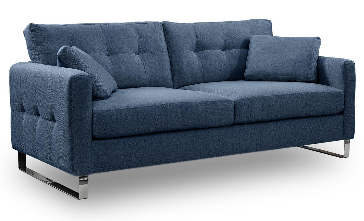 SOFA blau Flachgewebe 2,5-Sitzer 203 cm, Couch mit Steppoptik - Blau/Chromfarben, Holz/Textil (203/92/94cm) - Inn.Furn