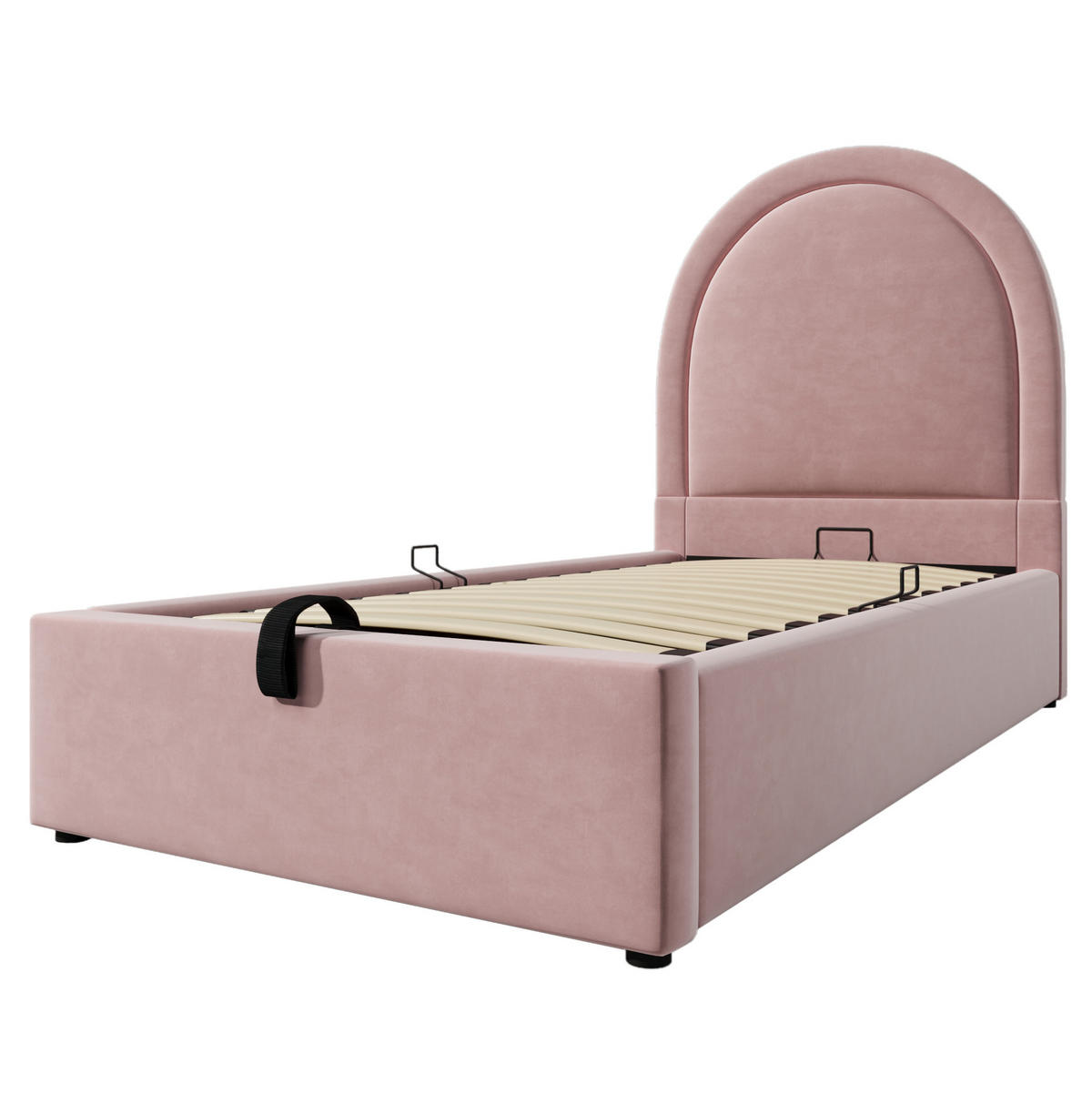 POLSTERBETT 90/200 cm mit hydraulischem Bettkasten und Samtbezug, Rosa - Rosa, Textil (90/90cm) - Redom