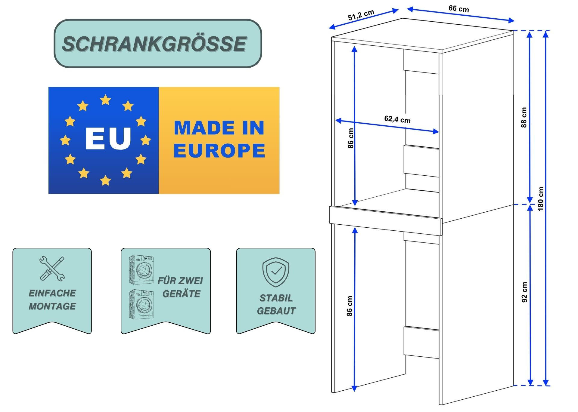 Thumbnail - CraftPAK Waschmaschinenschrank, Schwarz, Holzwerkstoff, 66x180x51 cm, Waschküche, Waschmaschinenschrank