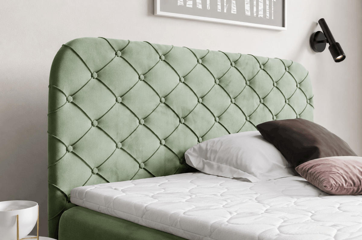 BOXSPRINGBETT 180x200 Elara, Chesterfield, 15 cm Beine, Matratze, Kaki - Olivgrün, Holz/Textil (180/200cm) - Emporius