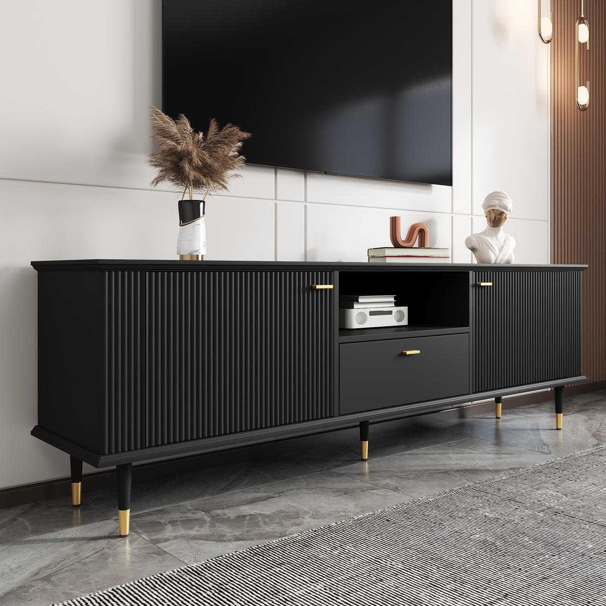 TV-LOWBOARD Schwarz 170/36/54 cm - Schwarz, Holzwerkstoff (170/54/36cm) - PANGIVO