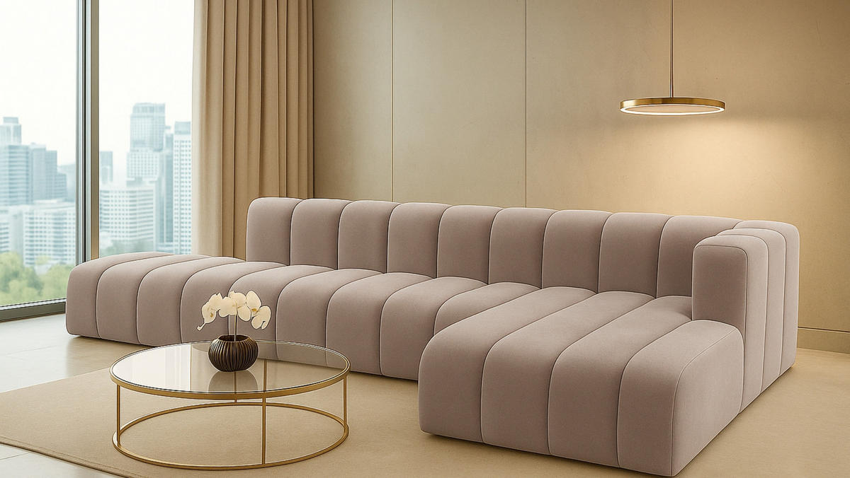 ECKSOFA Mit Hocker GRAND L, Stoff Salvador, Grau, Rechts - Grau, Holz (386/179cm) - Kaiser Möbel