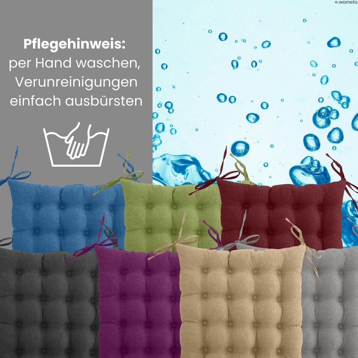 SITZKISSEN 16-Punkt grün 40/40 cm mit Steppung und Halte-Bändern - Grün, Textil (40/40/4cm) - wometo