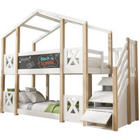 ETAGENBETT 90/200 cm mit Treppe, Stauraum, Tafel und Rausfallschutz, Weiß/Natur - Weiß, Holzwerkstoff - Redom