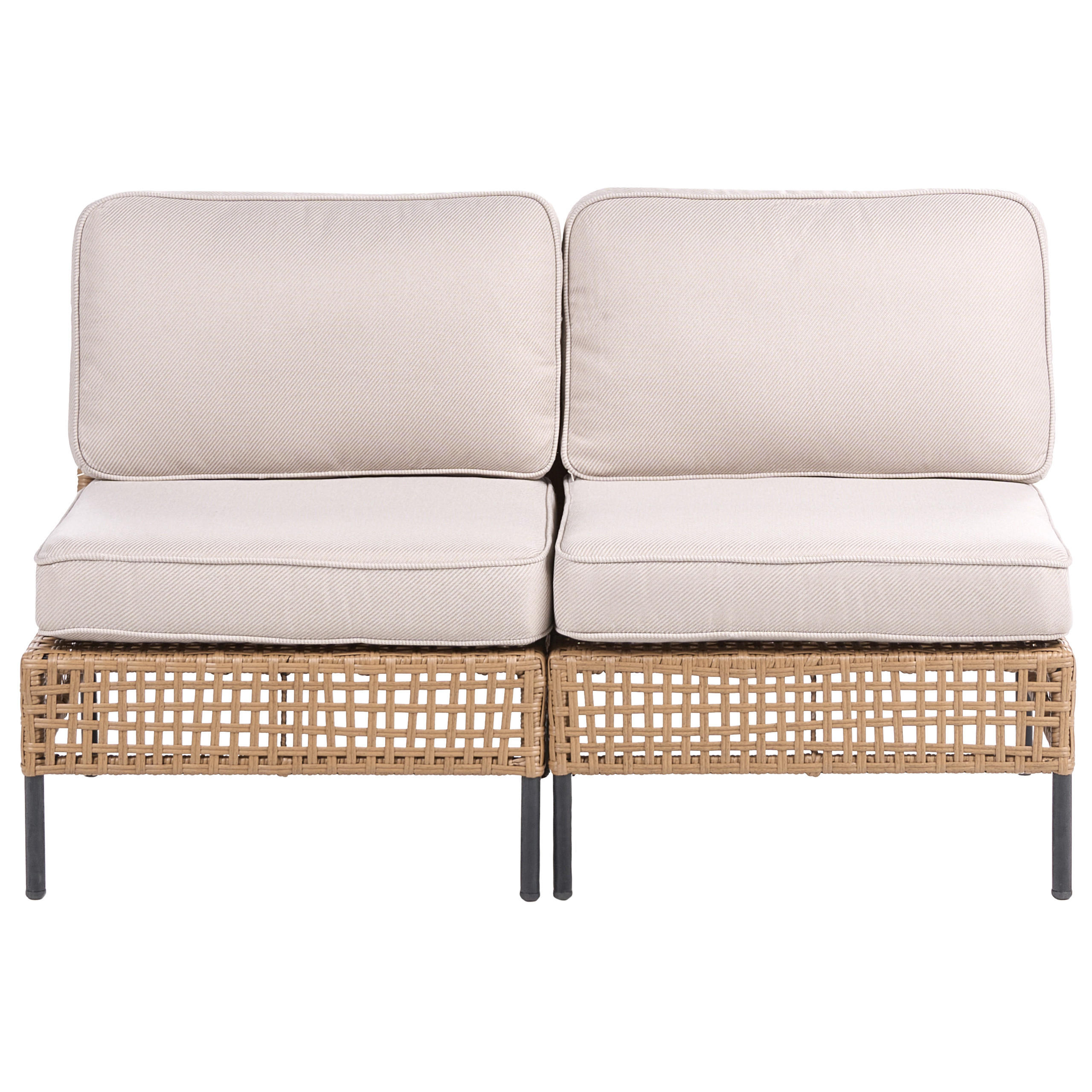 ZAHRADNÍ POHOVKA 2-místná bez opěrek rukou Polyratan Světle béžová Omegana - černá/béžová, plast (130/80/68cm) - Beliani