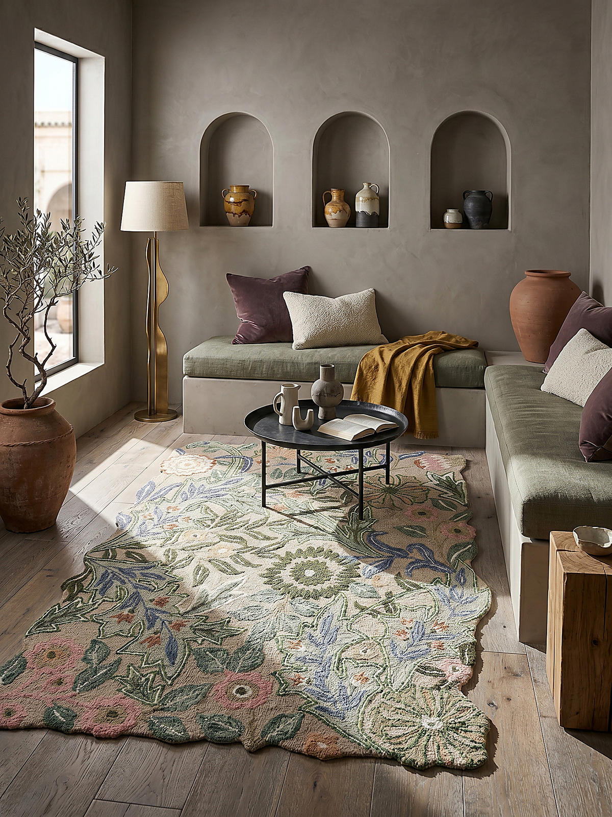 WOLLTEPPICH CHAR, floral, Grün, 200 x 290 cm - Grün, Textil (200/290cm) - KADIMA DESIGN