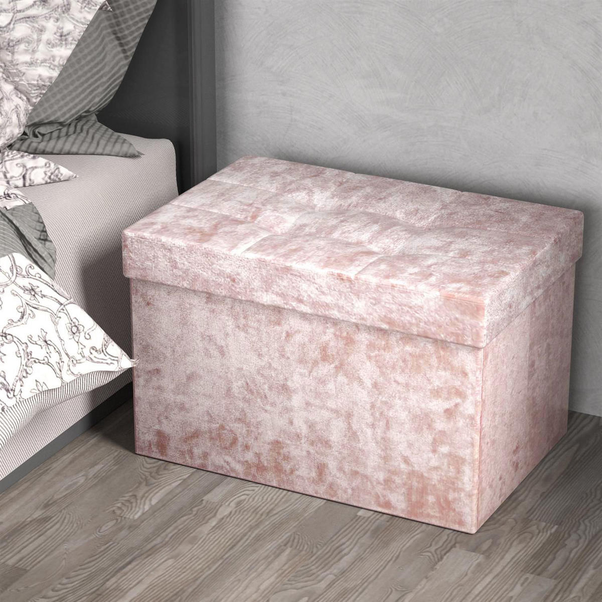 SITZBOX Faltbar mit Samtbezug 49/30/30 cm (Rosa) - Rosa, Karton (30/30/49cm) - Intirilife