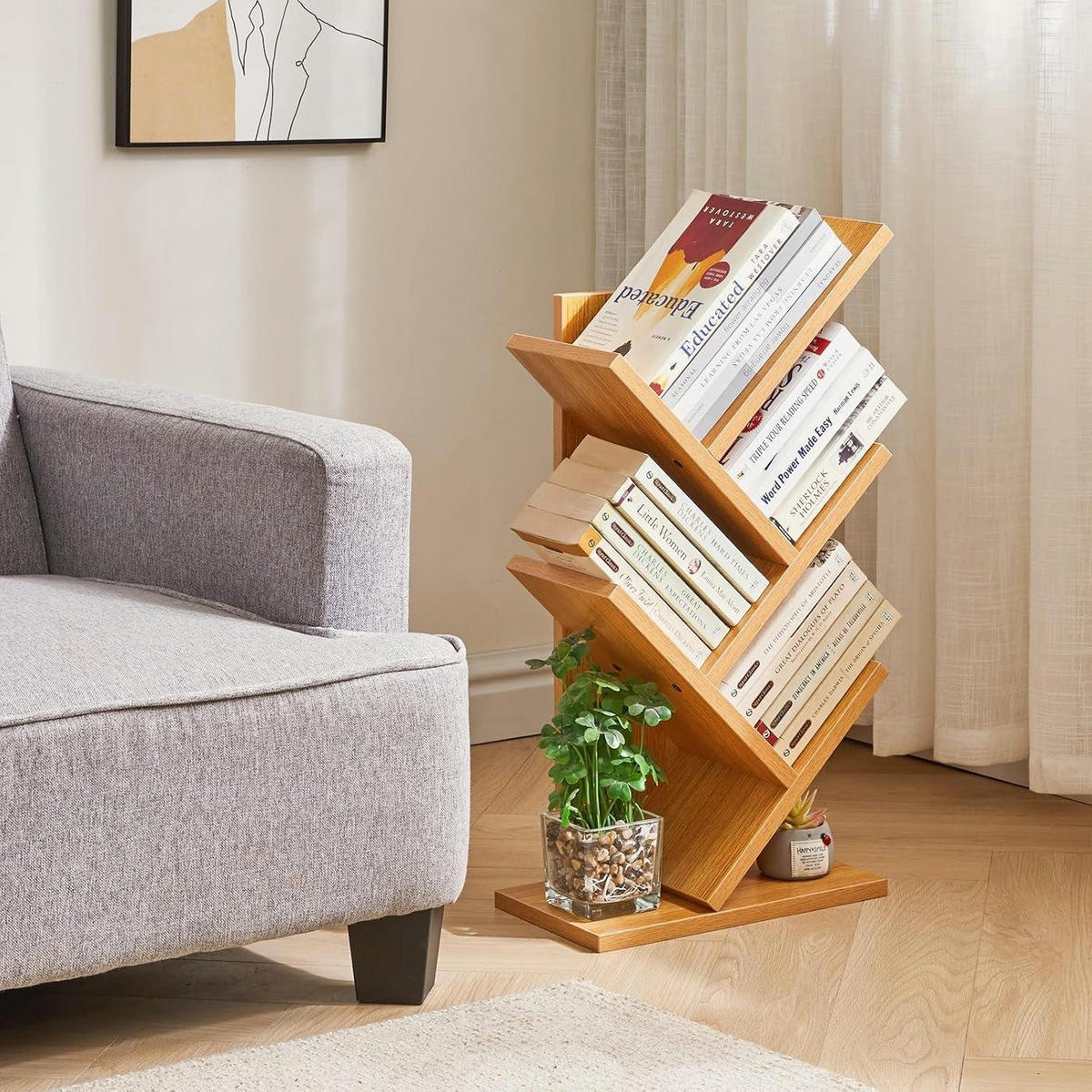 BÜCHERREGAL Baumform 4 Ebenen Naturfarben 60 cm - Braun, Holzwerkstoff (17/60/30cm)
