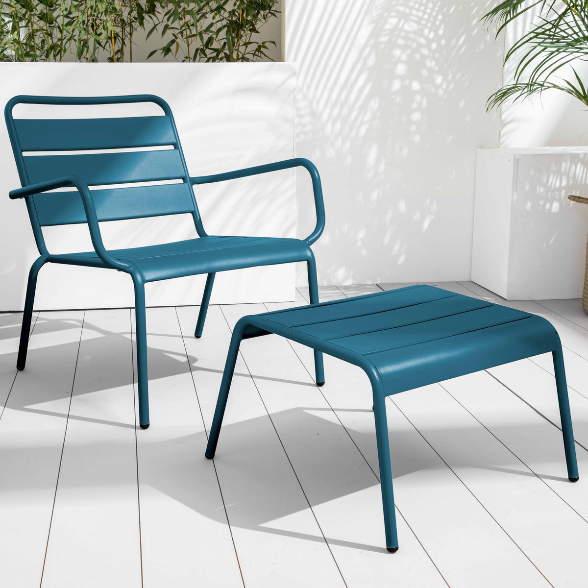 GARTENHOCKER, Pazifikblau - Dunkelblau, Metall (44/30/40cm) - Oviala
