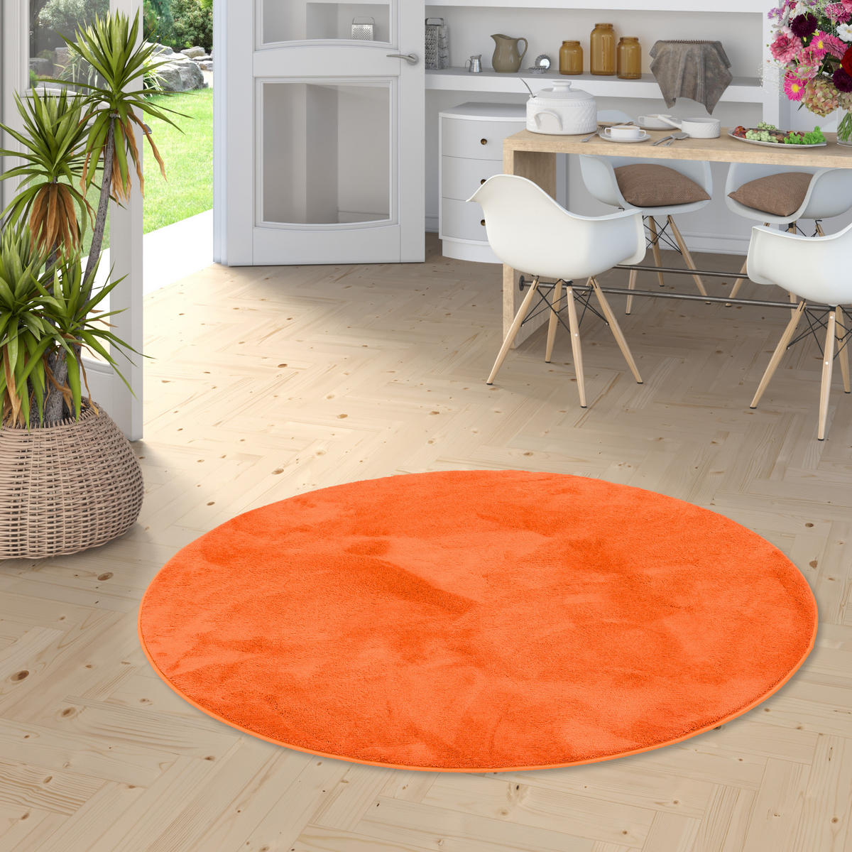 LUXUS SUPER SOFT HOCHFLOR LANGFLOR TEPPICH DELUXE RUND - Orange, Textil (100/100cm) - Snapstyle