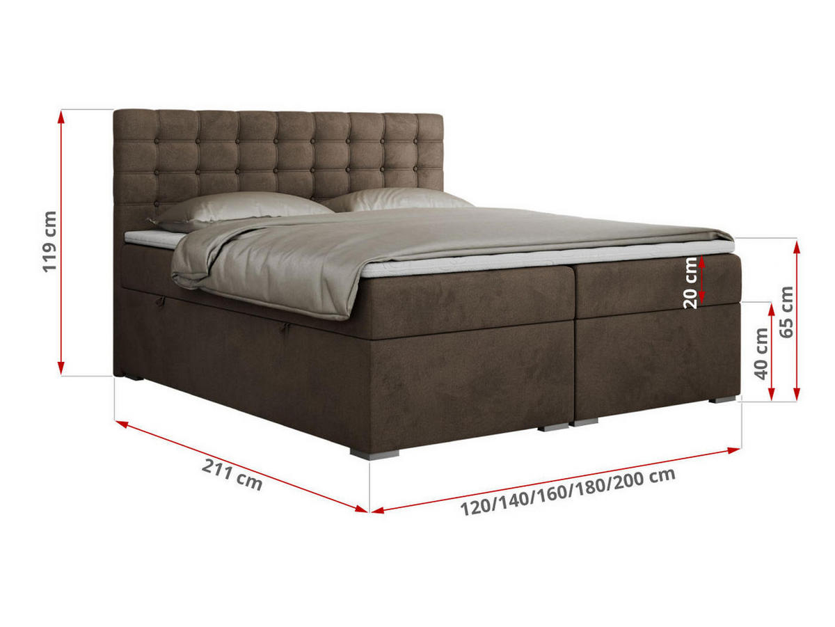 BOXBETT SUSAN 180/200 Braun Velvet - H3 - Braun, Holz/Textil (180/200cm) - MKS