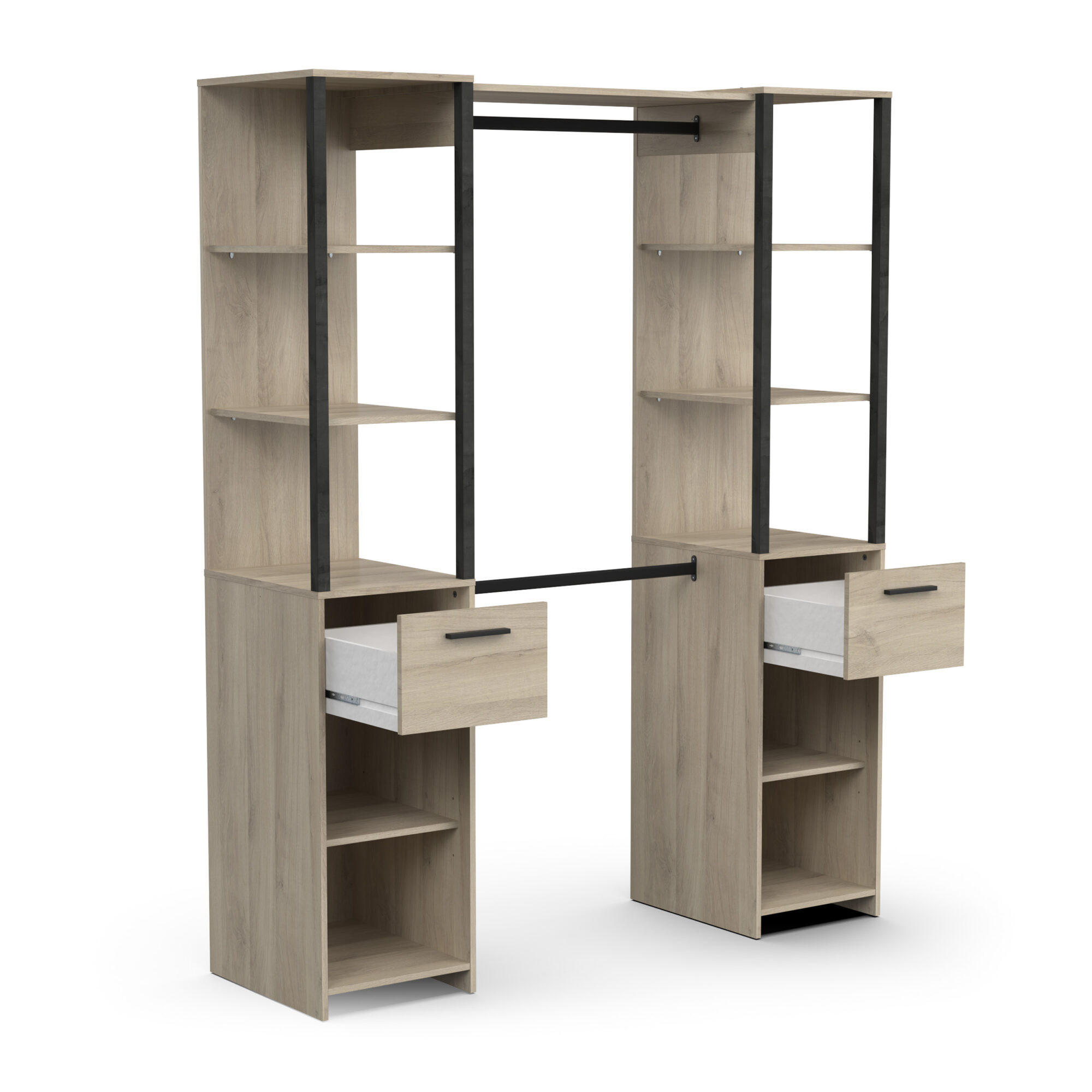 ANKLEIDESYSTEM 2 Säulen, Kleiderstange - GARY - Eiche und Schwarz - 159,8 x 200,3 x 49,5 cm - Beige, Holz (160/200/49cm) - Demeyere