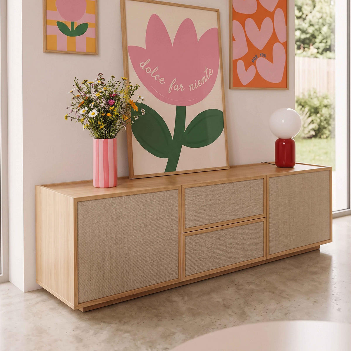 TV-MÖBEL, helle Holzoptik - Beige, Holz (150/40/40cm) - Oviala