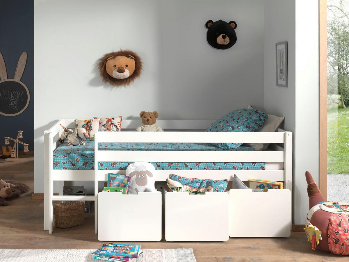 KOJENBETT Karolina 208x83x105 aus Massivholz in Weiß - Sandfarben, Holz (90/200cm) - 58aufmkessel