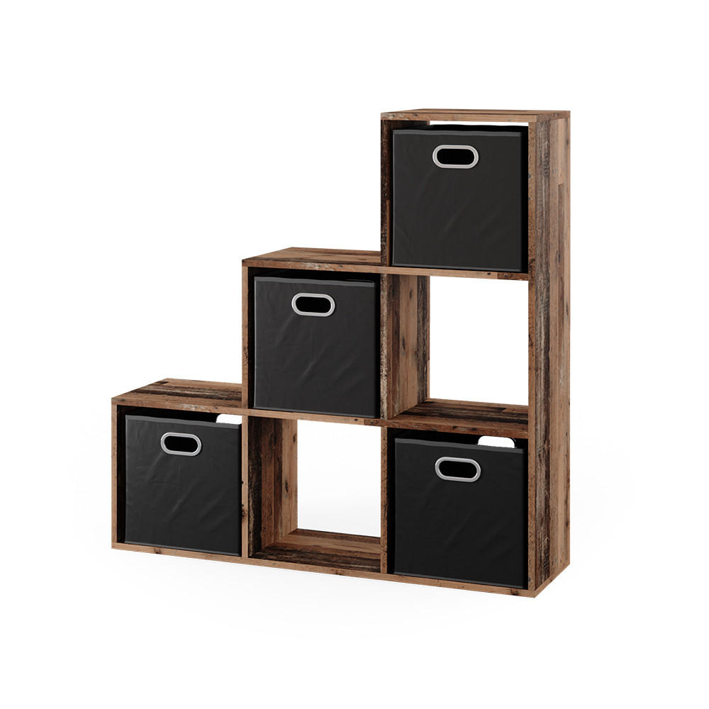 TREPPENREGAL Antikholz 107.2 x 107.8 cm mit 4 Faltboxen - Alteiche, Holzwerkstoff (107.2/107.8/29cm) - Vicco