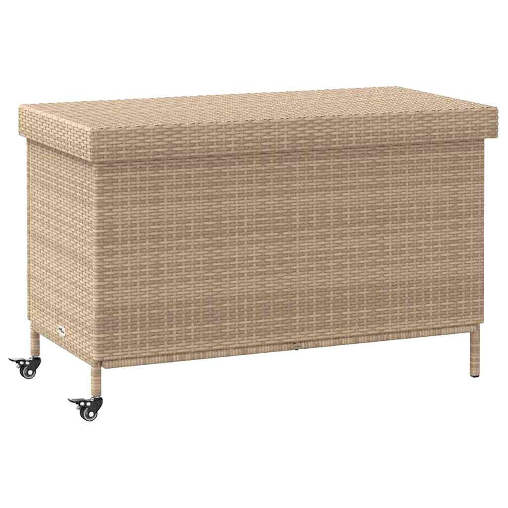 GARTENTRUHE Mit Rollen Beige 110/55/73 Cm Poly Rattan - Beige, Kunststoff (55/73/110cm) - vidaXL