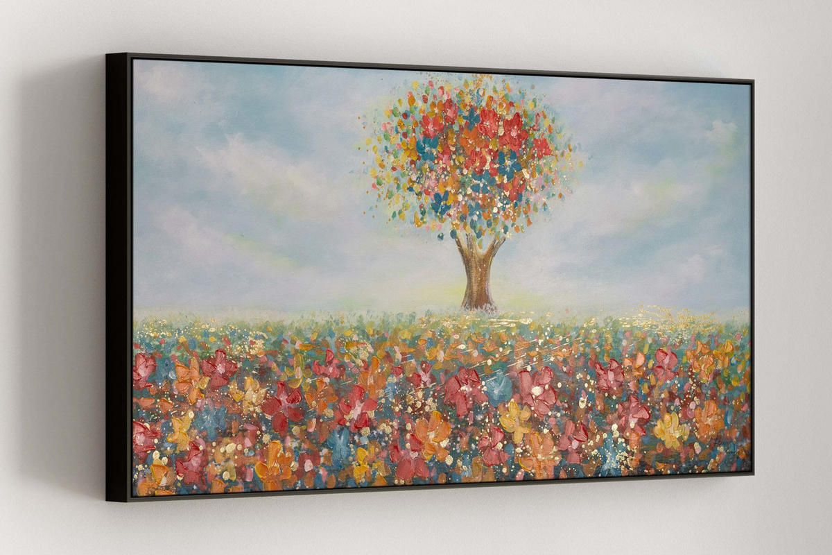 RUČNE MAĽOVANÝ AKRYLOVÝ OBRAZ 120/60 cm, viacfarebný, prírodný a botanický motív - viacfarebná, drevo/textil (120/60cm) - KUNSTLOFT