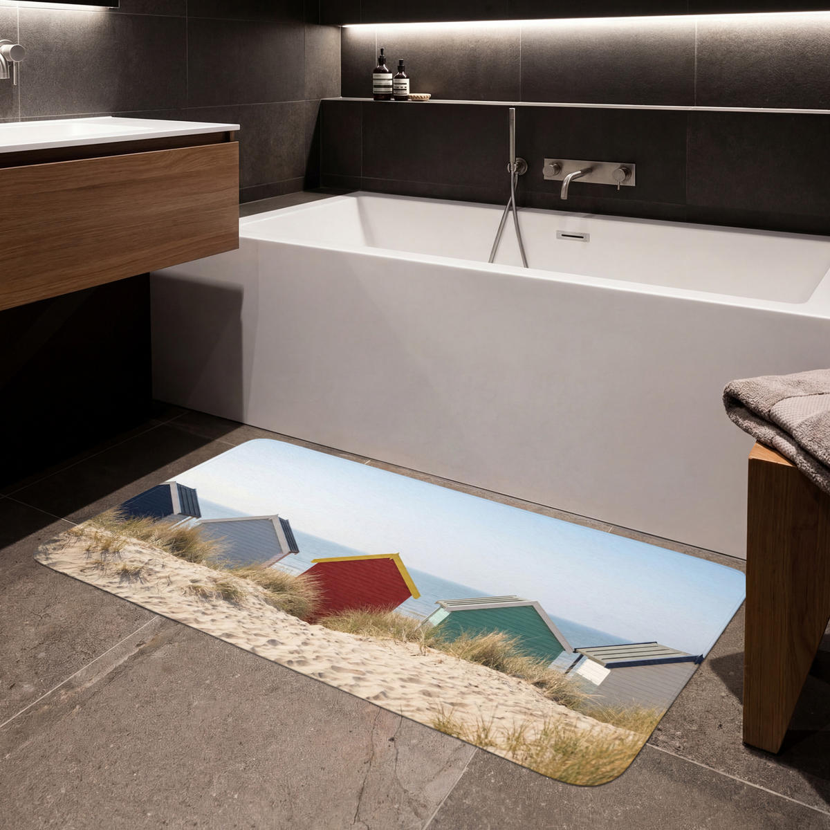 KOUPELNOVÁ PŘEDLOŽKA Pláž - Chaty - Barevné - Duny 120x60 cm - různobarevná, textil/plast (120/60cm) - OnlyWow