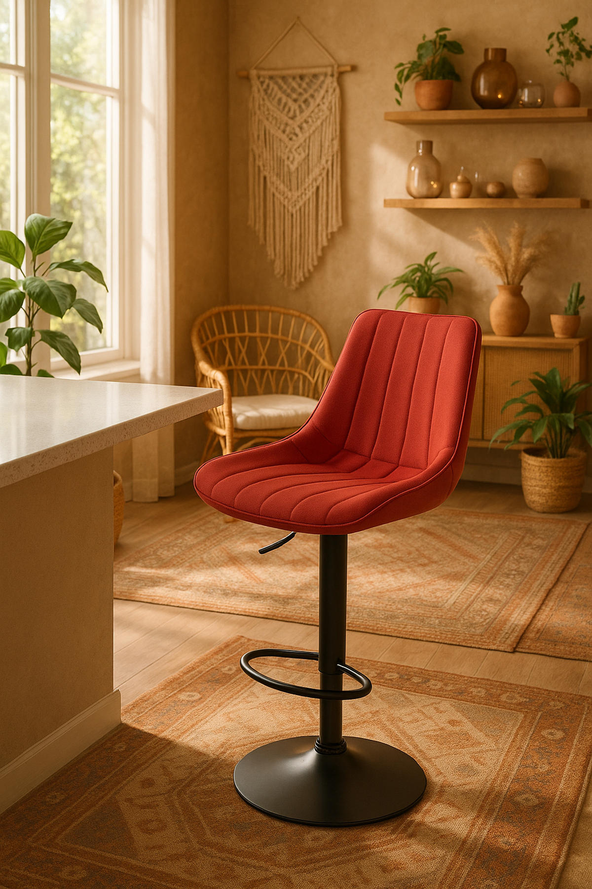 BARHOCKER Tolor Stoff schwarz rot - Rot/Schwarz, Textil/Metall (49.5/112/50cm) - TPFLiving