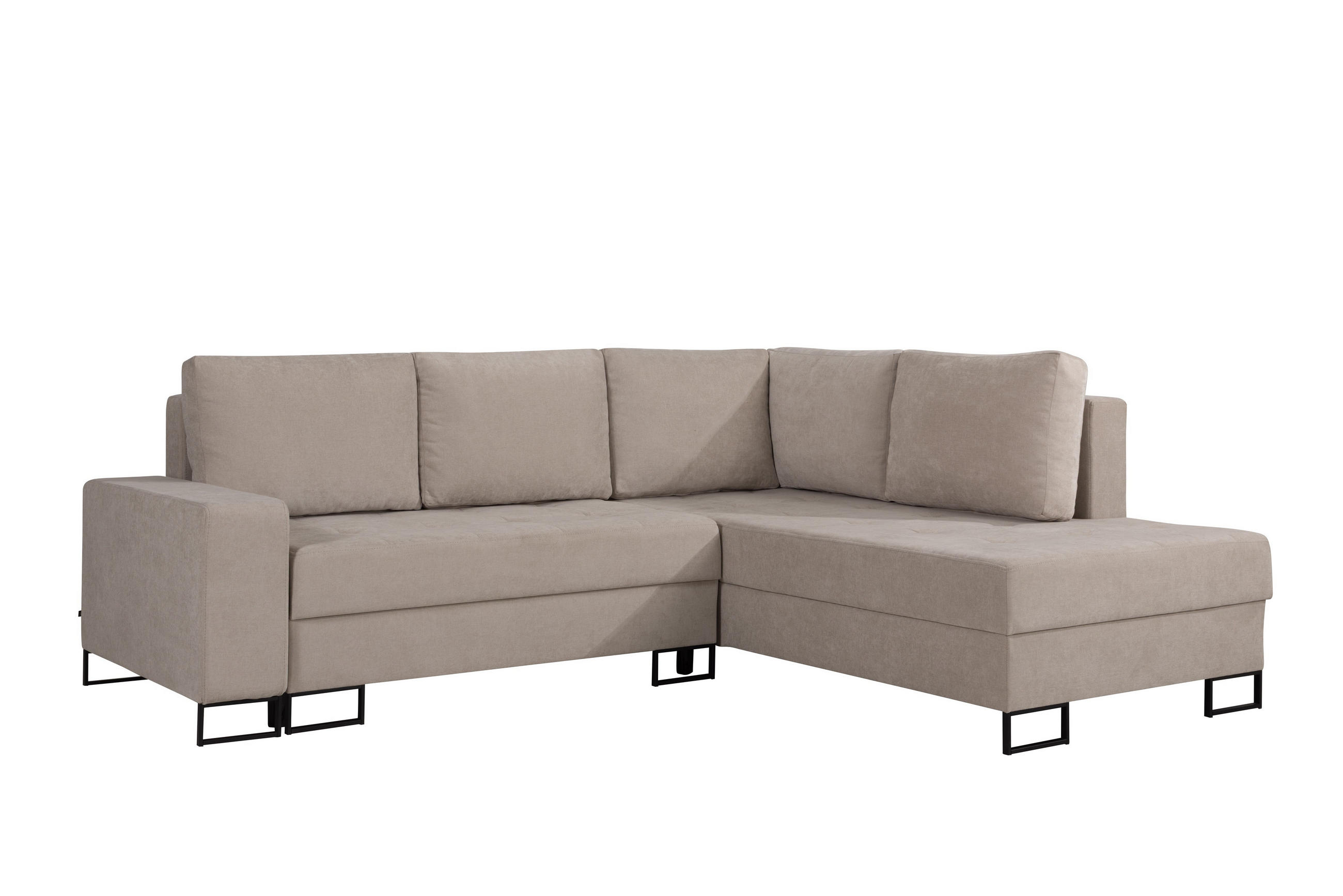 ECKSOFA mit Schlaffunktion Rechts Beige Chenille - 245x200 cm - Trevi - Beige/Schwarz, Holz/Holzwerkstoff (245/200cm) - Ravio