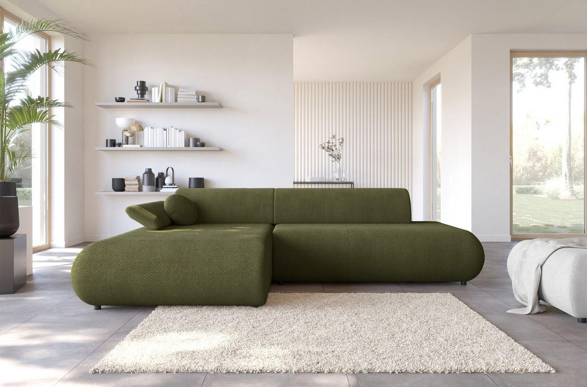 ECKSOFA Armone Olivgrün Chenille - Schwarz/Olivgrün, Kunststoff/Textil (286/173.5cm) - Selsey