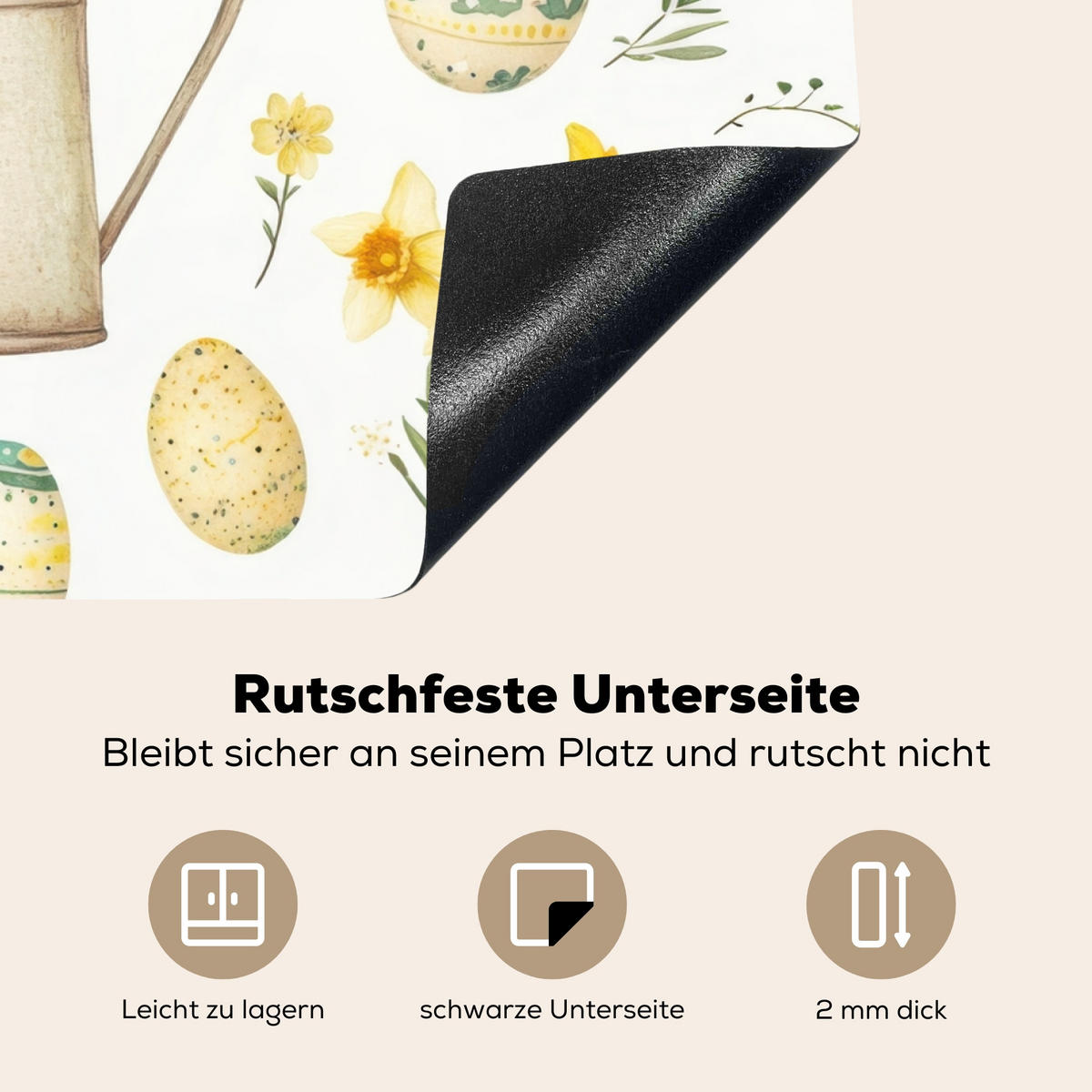 HERDABDECKPLATTE Gießkanne - Blumen - Eier Herdabdeckung Induktionsfeld 70x52 cm - Weiß, Kunststoff (70/52/0.2cm) - MuchoWow